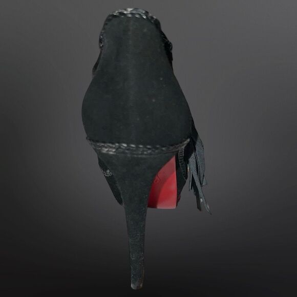 (1) Christian Louboutin Sultane Black Suede Braided Leather Trim Ankle RT Boot - Picture 12 of 13